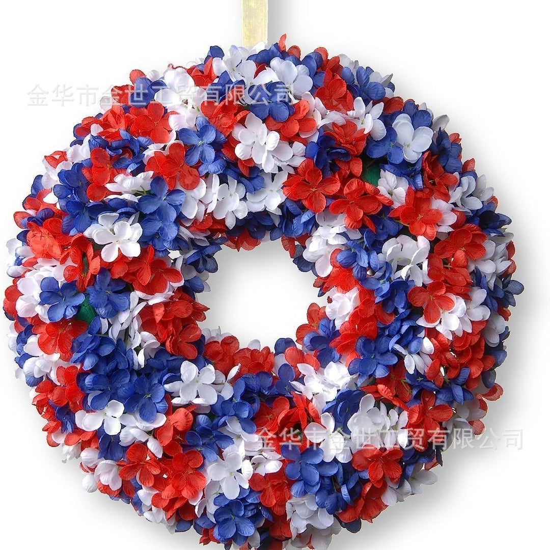 Independence Day rustic round wooden patriotic cross wall plaque with floral accents and God Bless America banner Bowlift