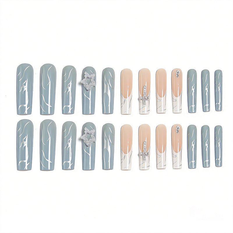 Artificial nails with luxurious marble design and radiant embellishments Bowlift