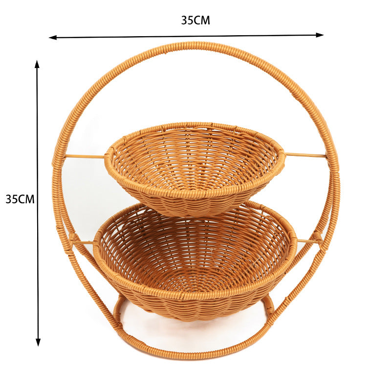 Rustic Two-Tiered Woven Fruit Stand Bowlift