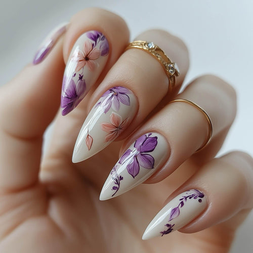 Floral Design Stiletto Press-On Nails Bowlift