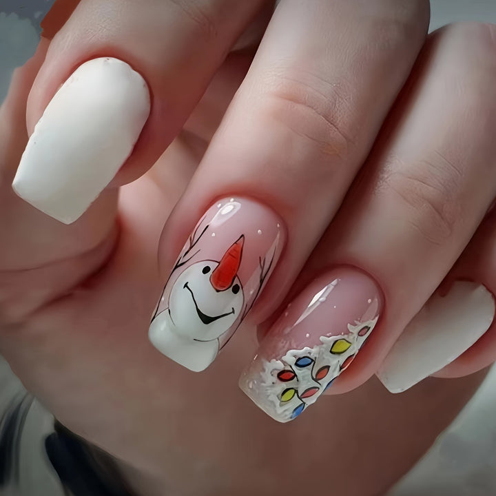 Artificial nails with Playful Festive Snowman Design Bowlift