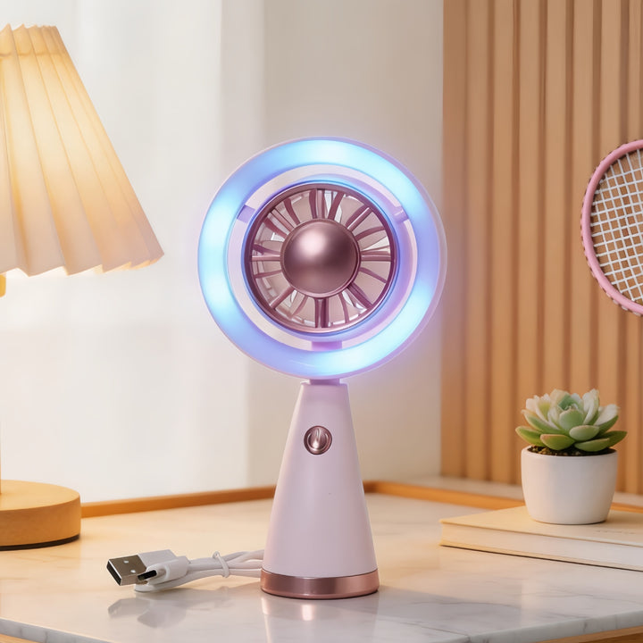 Women Portable RGB Hand Fan with USB Charging Function Bowlift
