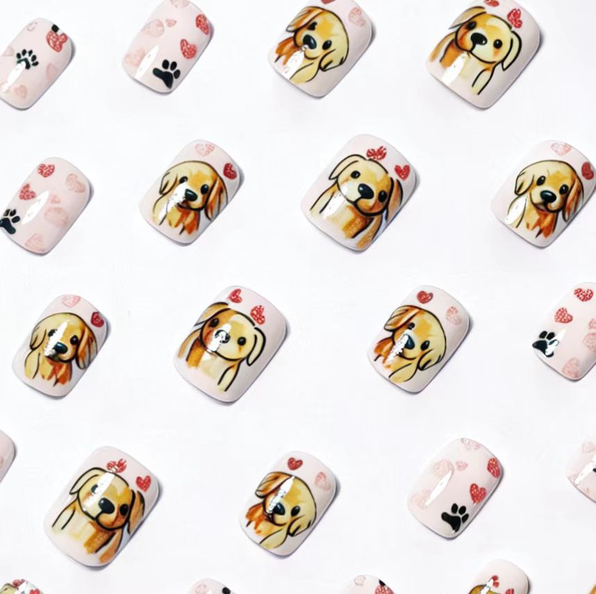 Artificial nails with cute dog friend design Bowlift