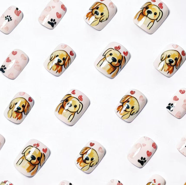 Artificial nails with cute dog friend design Bowlift