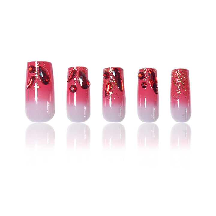 Decorative Acrylic Press-On Nail Set with Gemstone Accents Bowlift
