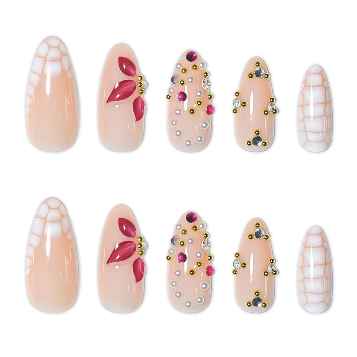 Elegant Floral Press-On Nail Art Extensions Bowlift 1787913980