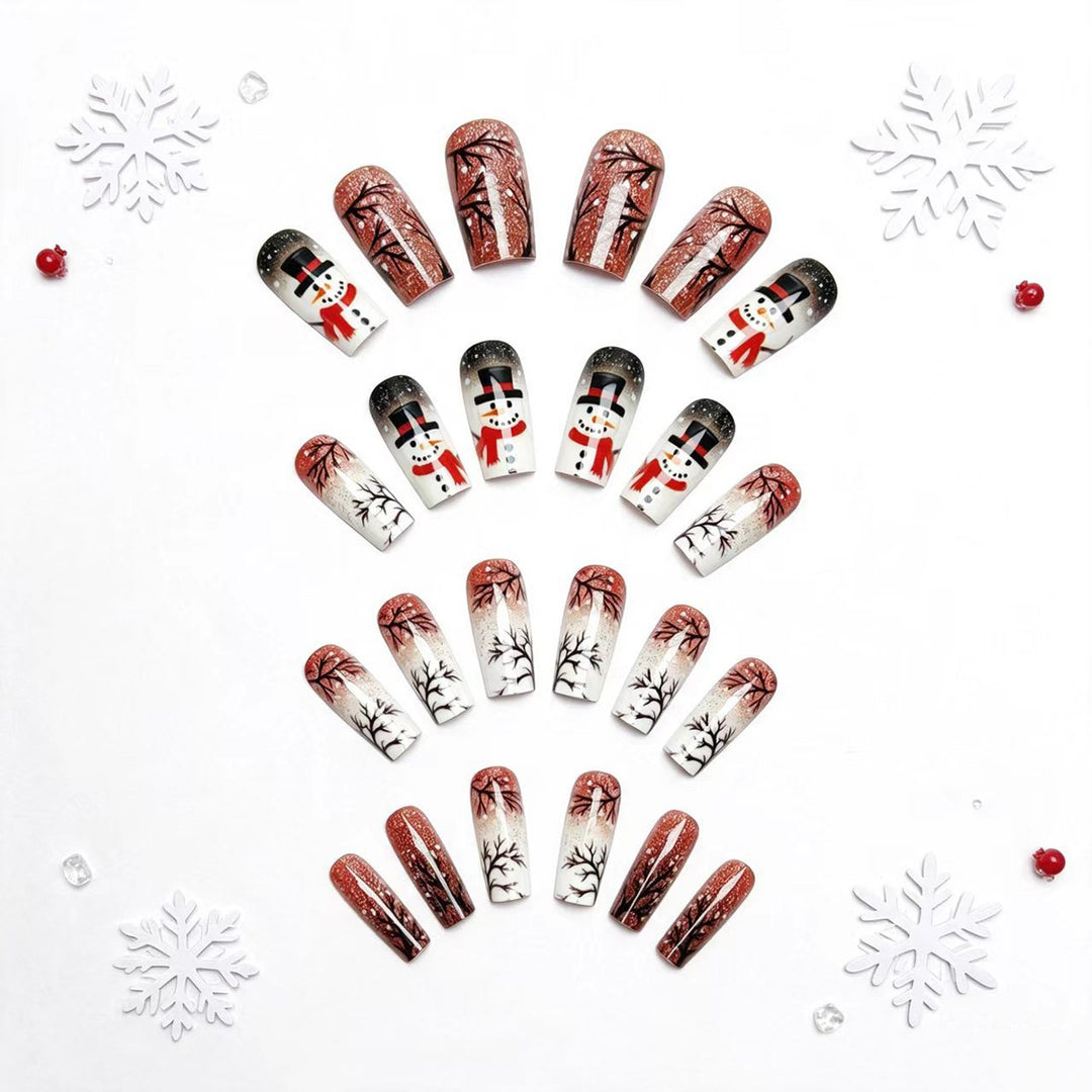 Artificial nails with elegant snowman and winter landscape design Bowlift