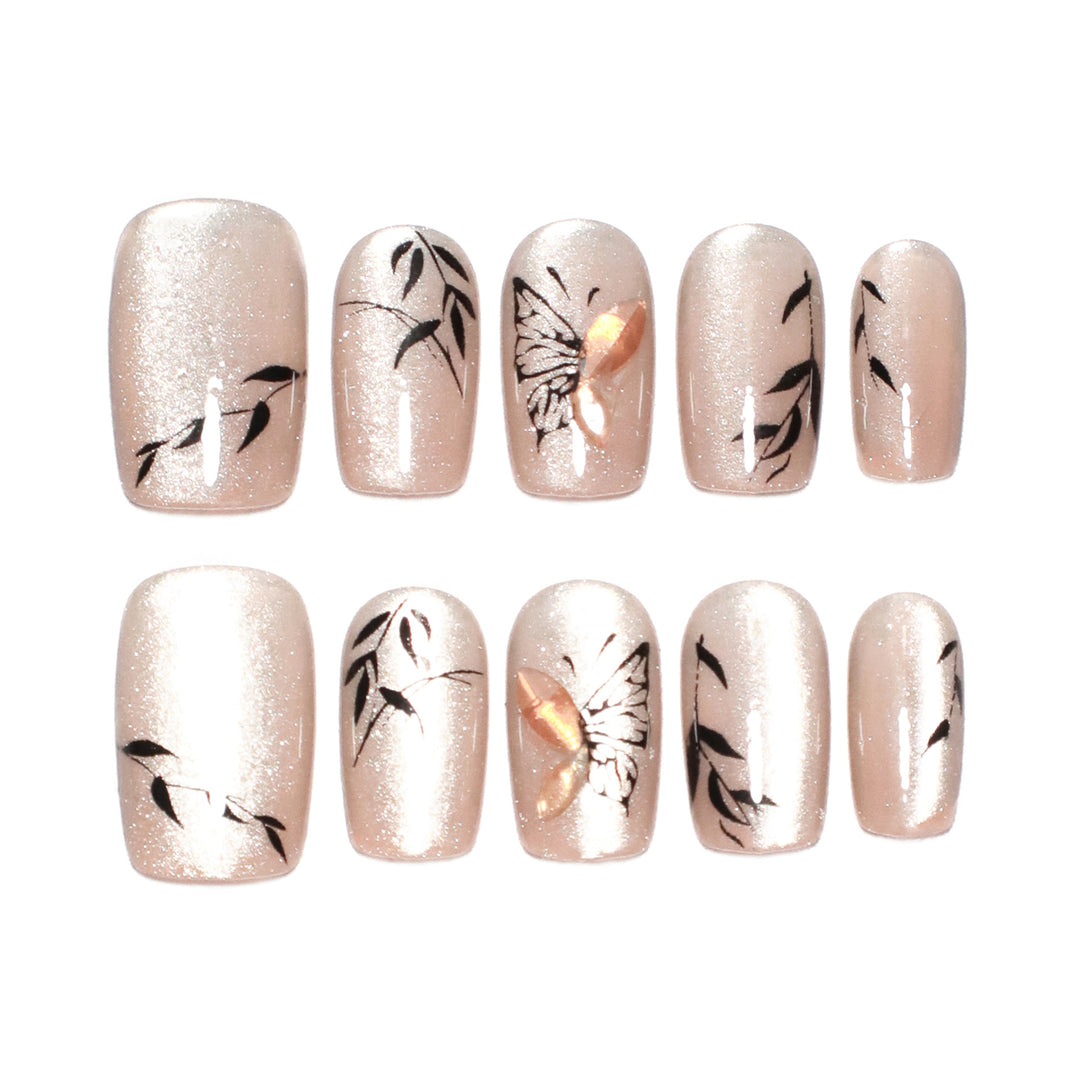 Artificial nail extensions with floral butterfly design Bowlift
