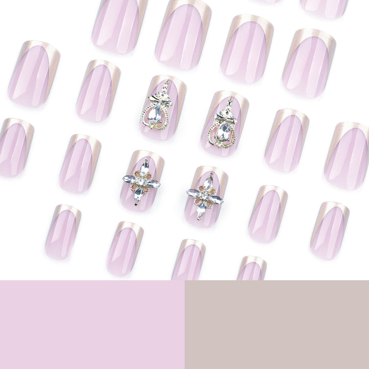 Artful Nail Extensions with Gold Accents Bowlift