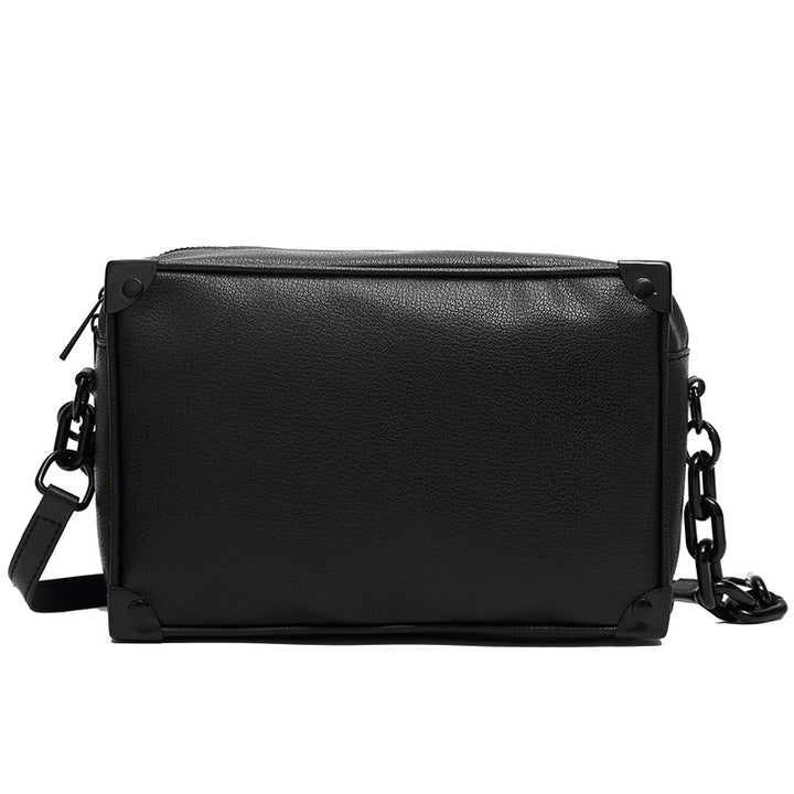 Rectangular Leather Crossbody Bag with Chain Strap and Front Zipper Pocket Bowlift