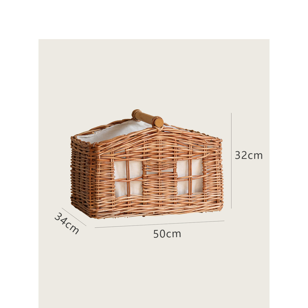 Large storage basket with wooden handle Bowlift