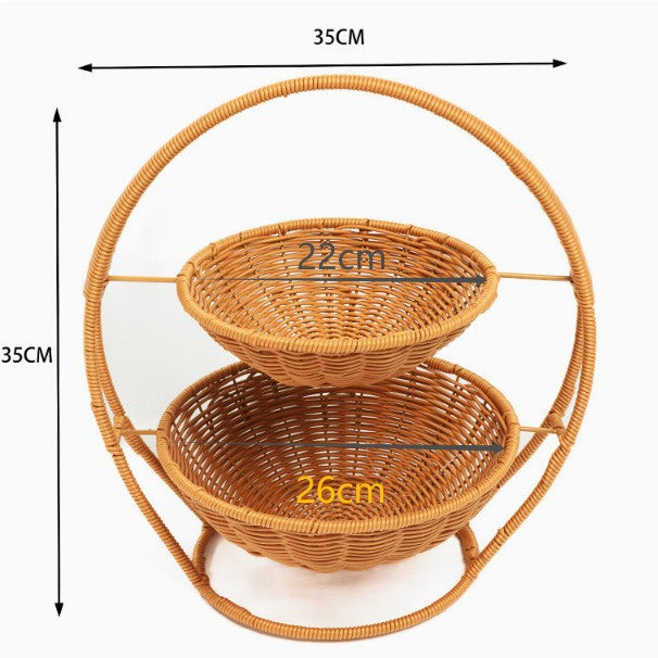Rustic Two-Tiered Woven Fruit Stand Bowlift