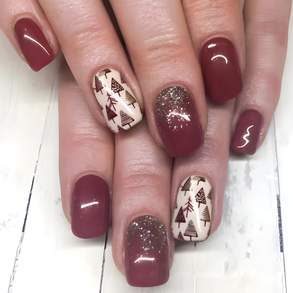 Festive Christmas Tree Press-On Nail Set Bowlift