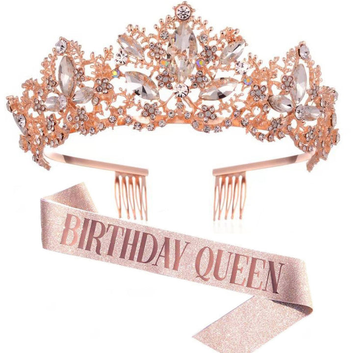 Women Glittering Tiara with "Birthday Queen" Sash Bowlift