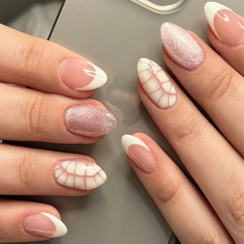 Artful nail extensions with shimmering glitter and unique design Bowlift