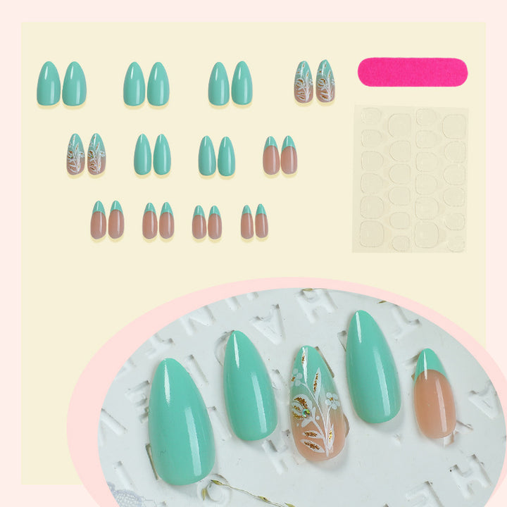 Artificial nail set with floral embellishments and elegant shape Bowlift