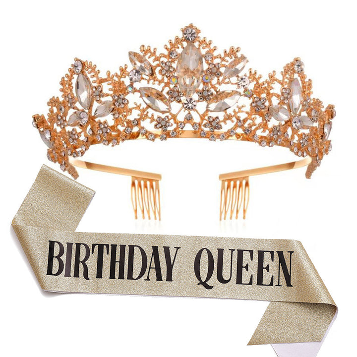 Women Glittering Tiara with "Birthday Queen" Sash Bowlift
