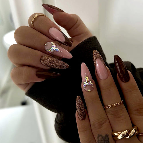 Artful Nail Extensions with Sparkling Accents Bowlift