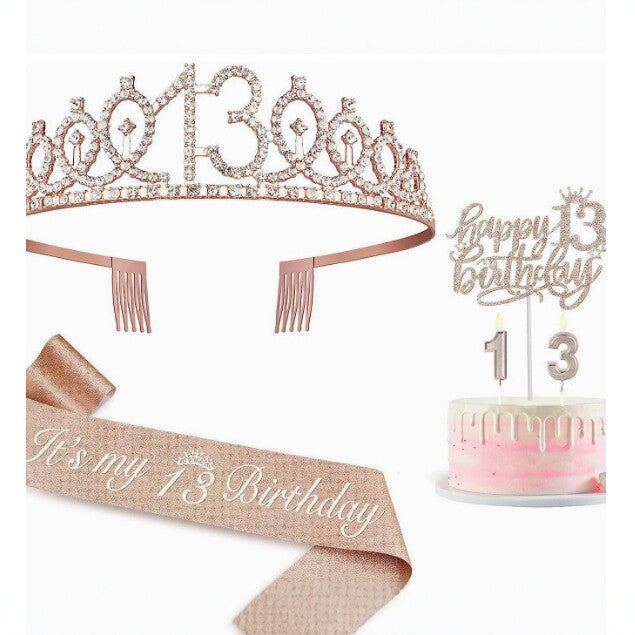 Ladies Glittering 18th Birthday Crown with Festive Sash Bowlift