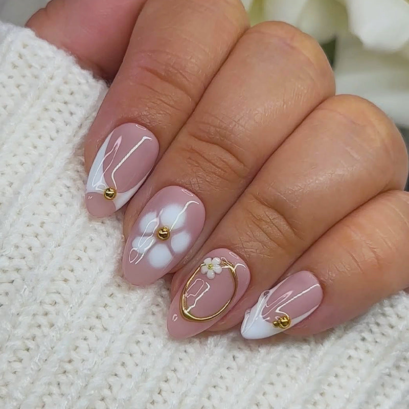 Artificial nail set with elegant flower and glitter accents Bowlift