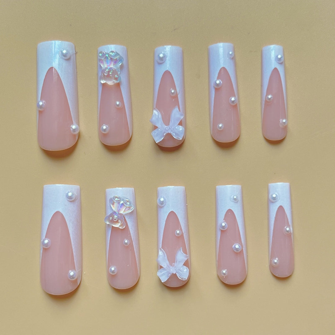 Decorative Press-On Nail Extensions with Floral Accents Bowlift