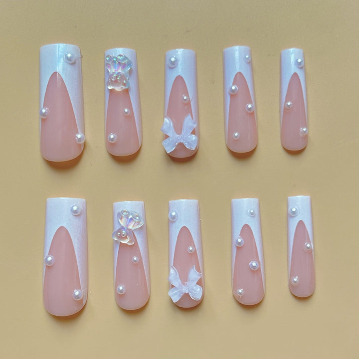 Decorative Press-On Nail Extensions with Floral Accents Bowlift