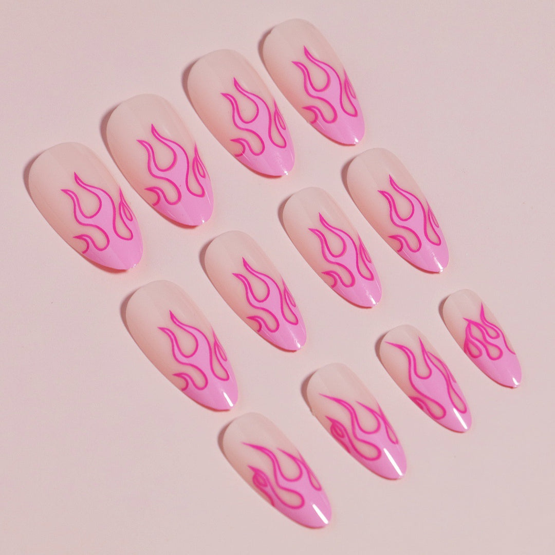 Artistic Flame Design Press-On Nails Bowlift