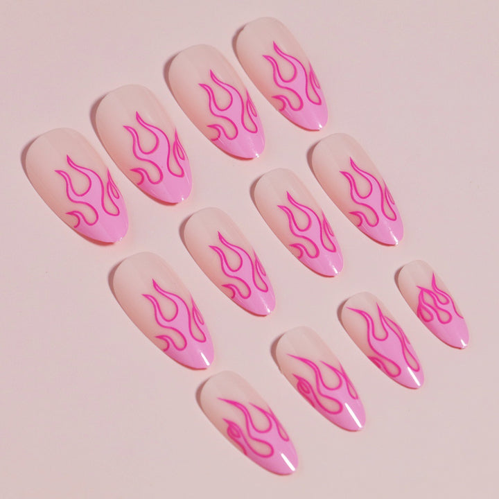 Artistic Flame Design Press-On Nails Bowlift