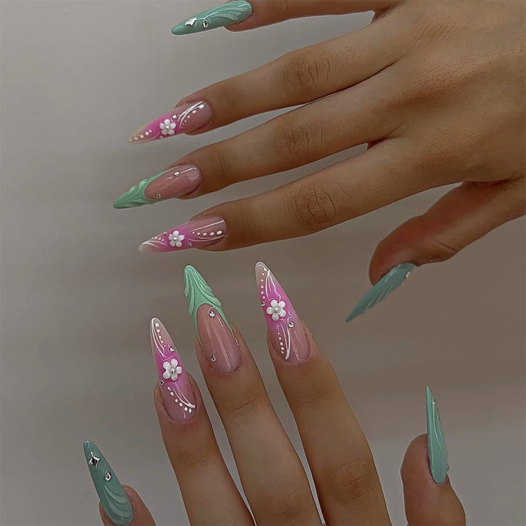 Floral Embellished Stiletto Nails Bowlift