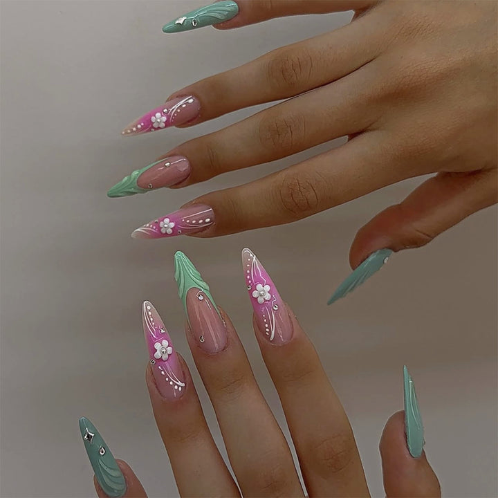 Floral Embellished Stiletto Nails Bowlift