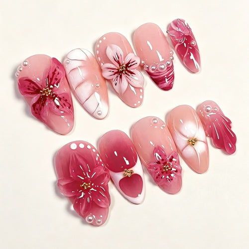 Detailed Floral Design Press-On Nails Bowlift