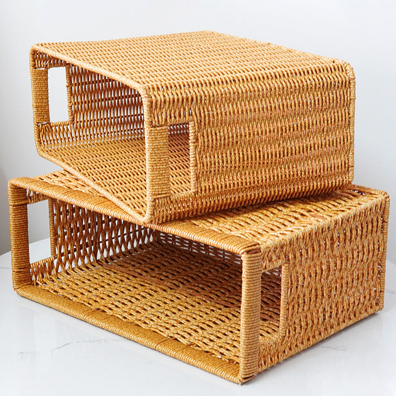 Women's Rectangular Storage Basket with Open Handles Bowlift