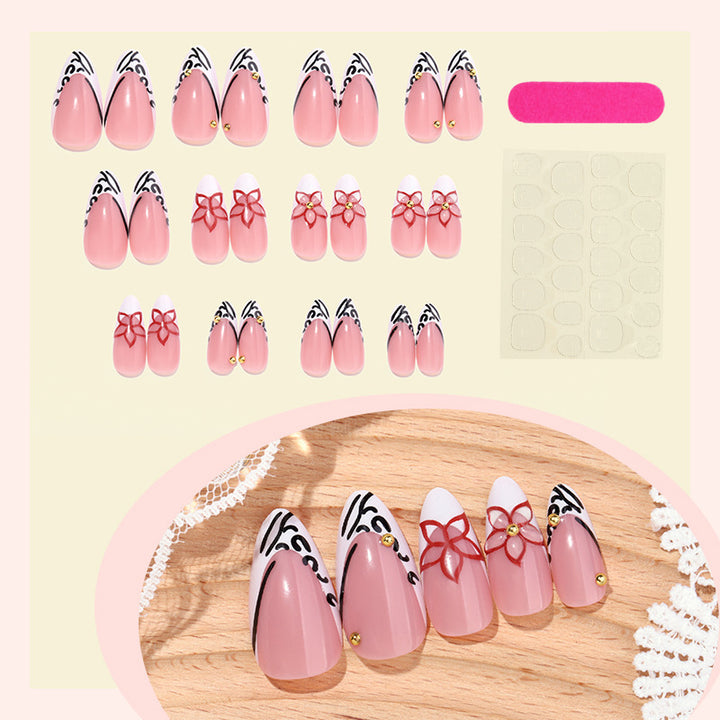 Artificial nail set with elegant ribbon and flower embellishments Bowlift