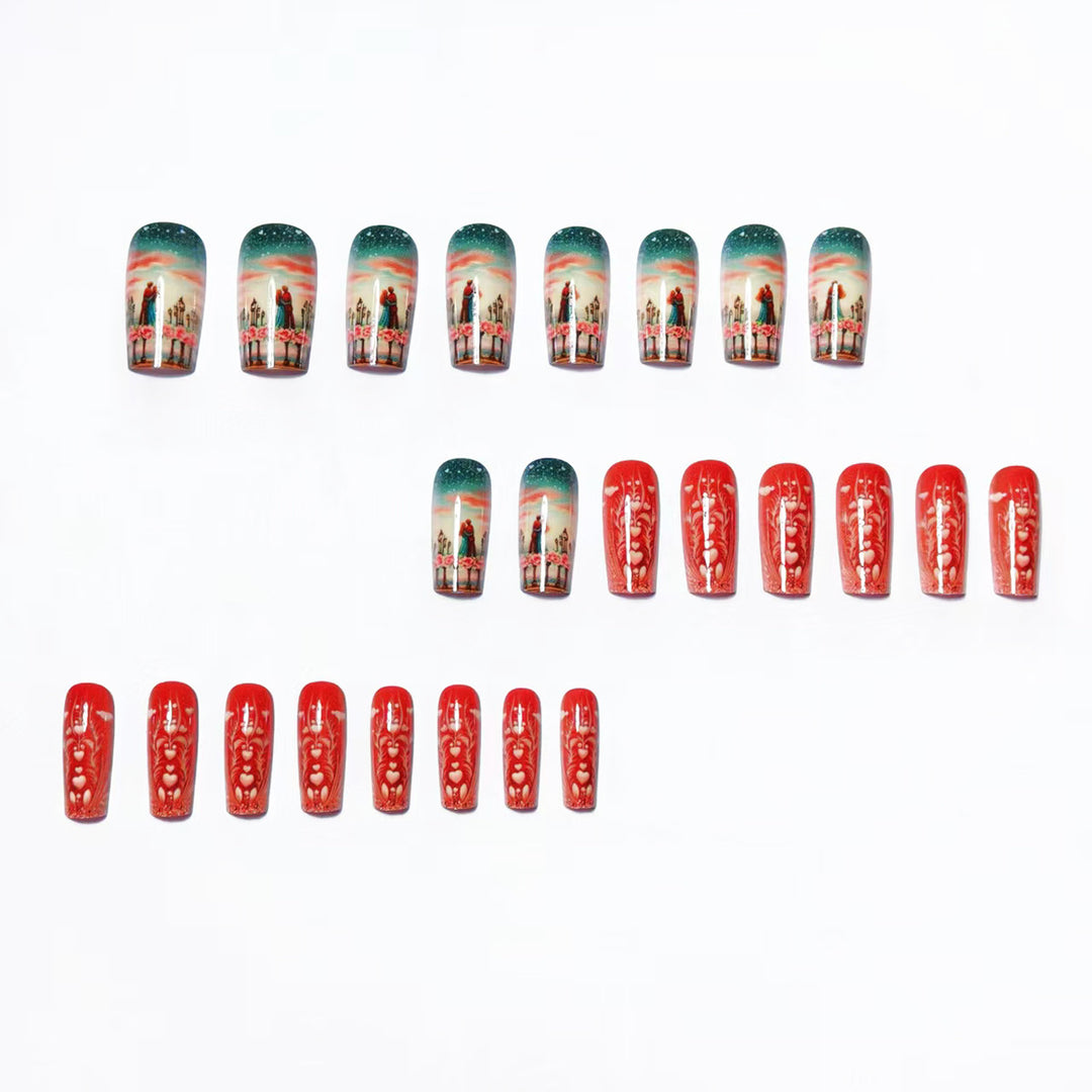 Artificial nails with Romantic Couple motif Bowlift