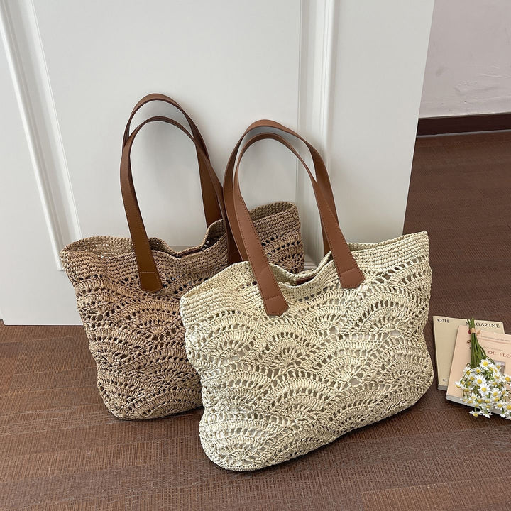 Handwoven macrame bag with leather handles Bowlift