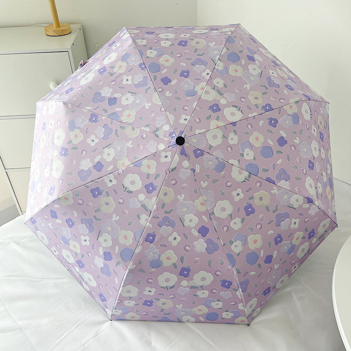 Women's Automatic Folding Umbrella with Floral Design and Practical Storage System Bowlift