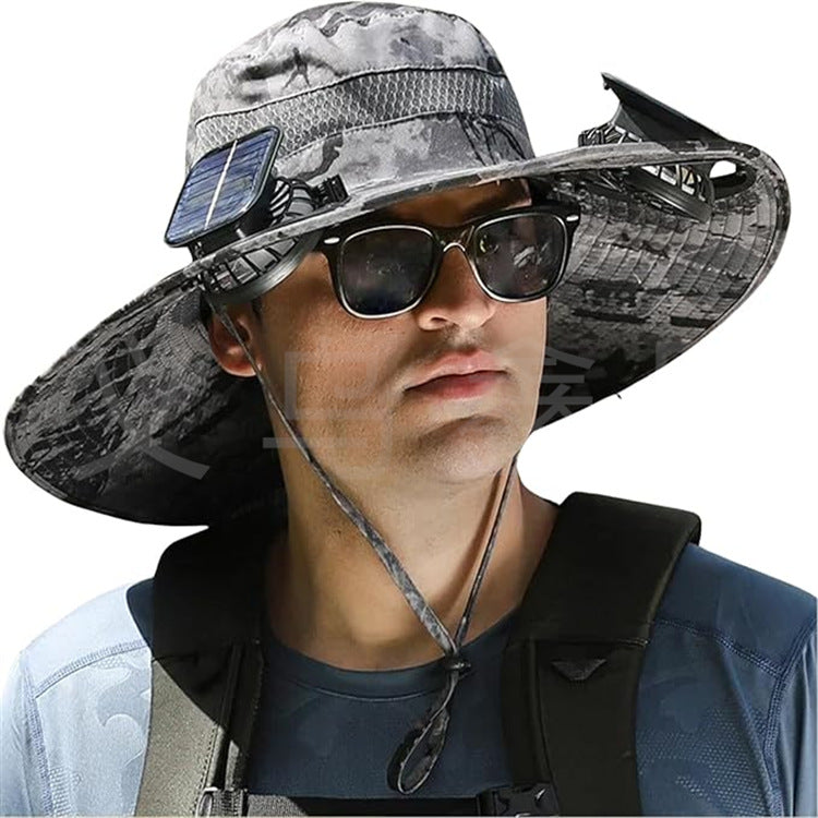 sun hat with solar-powered fan and wide brim Bowlift