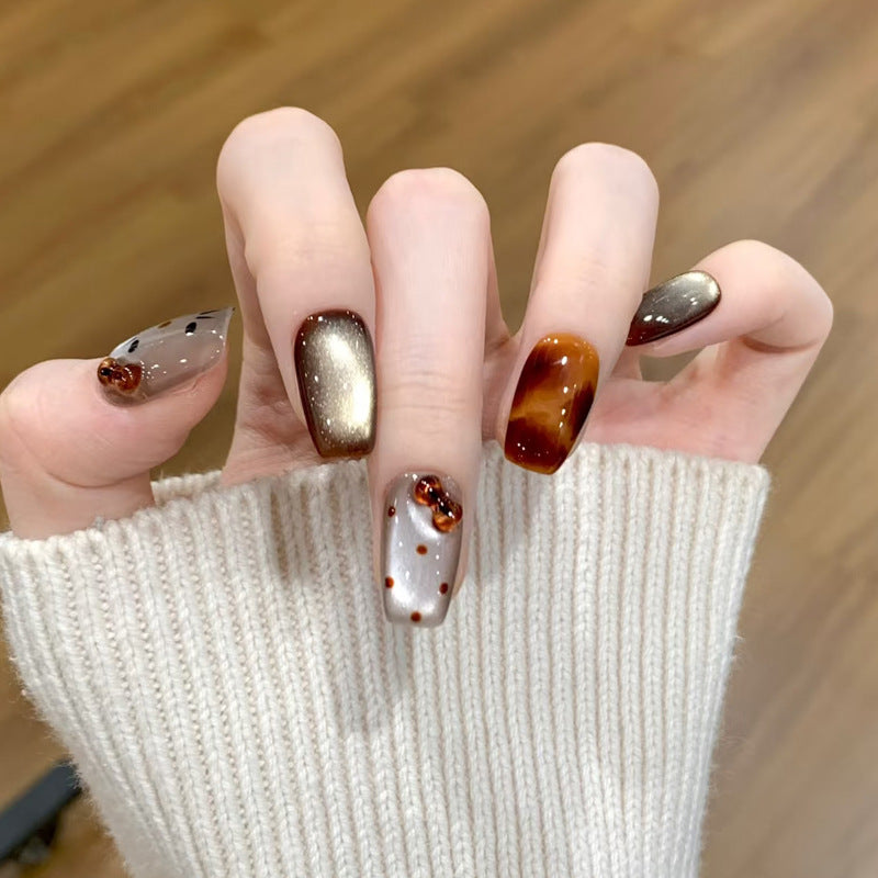 Artistic Glossy Press-On Nail Set with Embellishments Bowlift