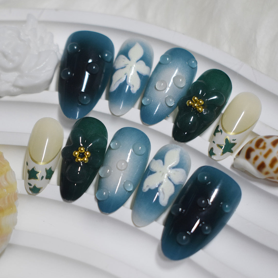 Decorative Press-On Nail Art with Floral Elements Bowlift