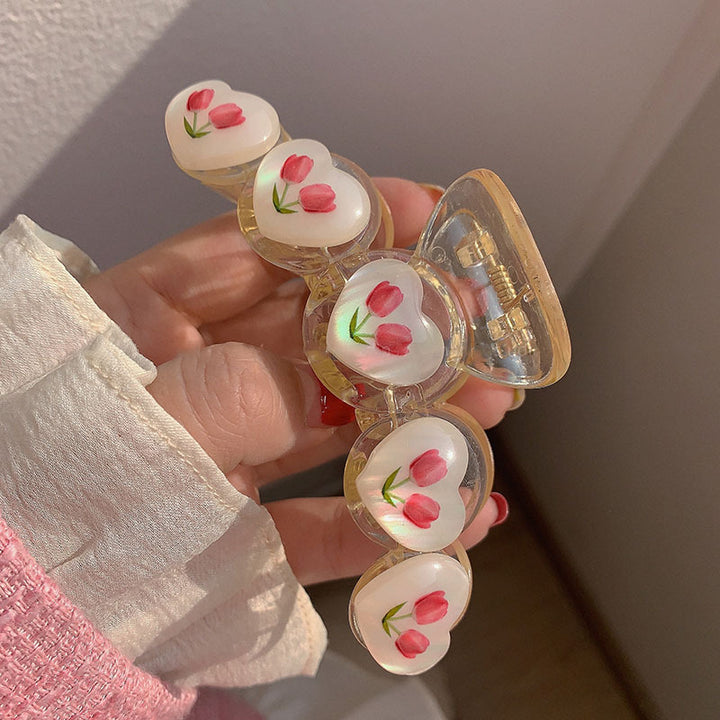 Heart-Shaped Floral Hair Claw Clip Bowlift