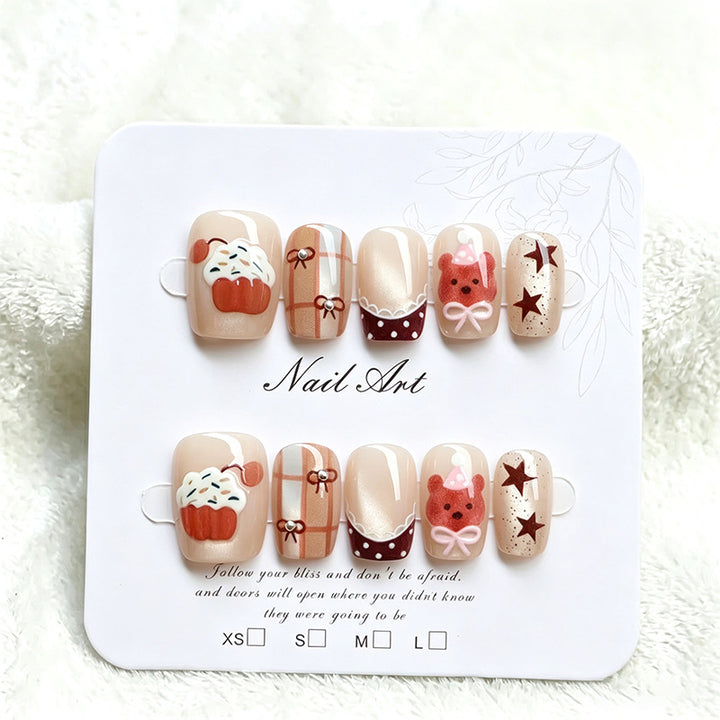 Whimsical Cupcake-Themed Press-On Nail Art Set Bowlift