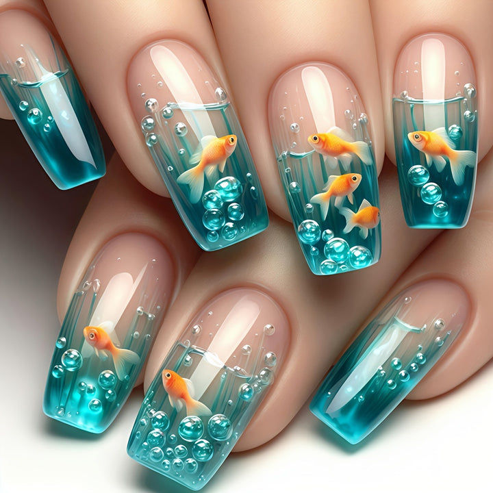 Creative art nails with maritime goldfish design Bowlift