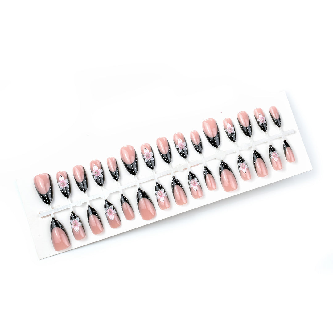 Artistic Press-On Nail Set with Floral Design Bowlift