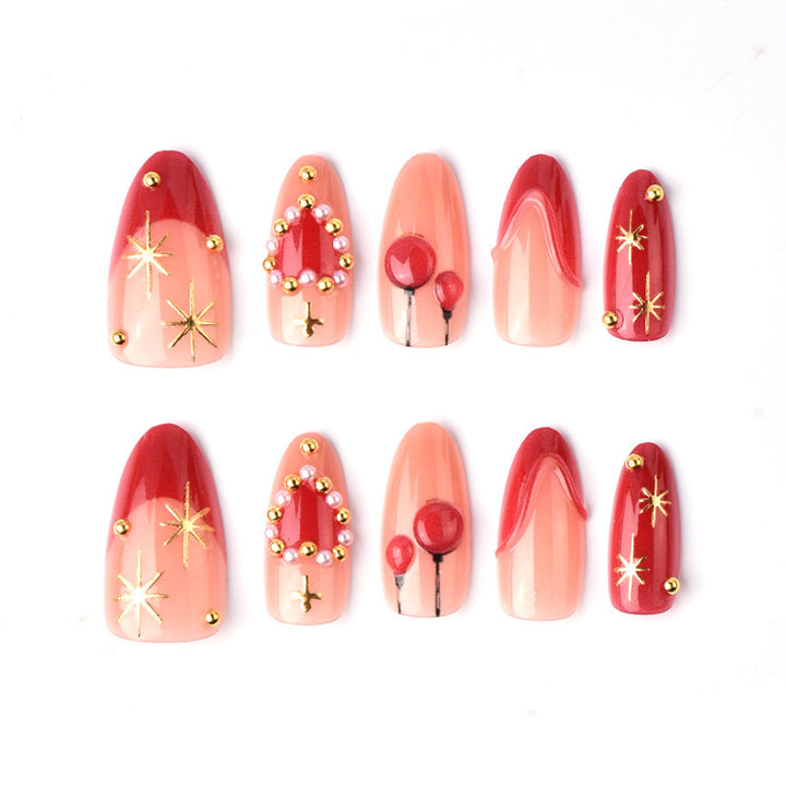 Elegant artificial nails with romantic gold and pearl embellishments Bowlift