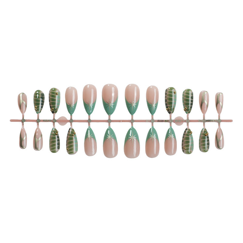 Decorative Press-On Nail Set with Unique Leaf and Ombre Designs Bowlift