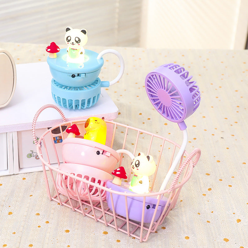 Women Portable Hand Fan with LED Panda Design Bowlift