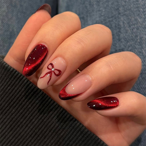 Designer artificial nails with elegant bow decoration Bowlift