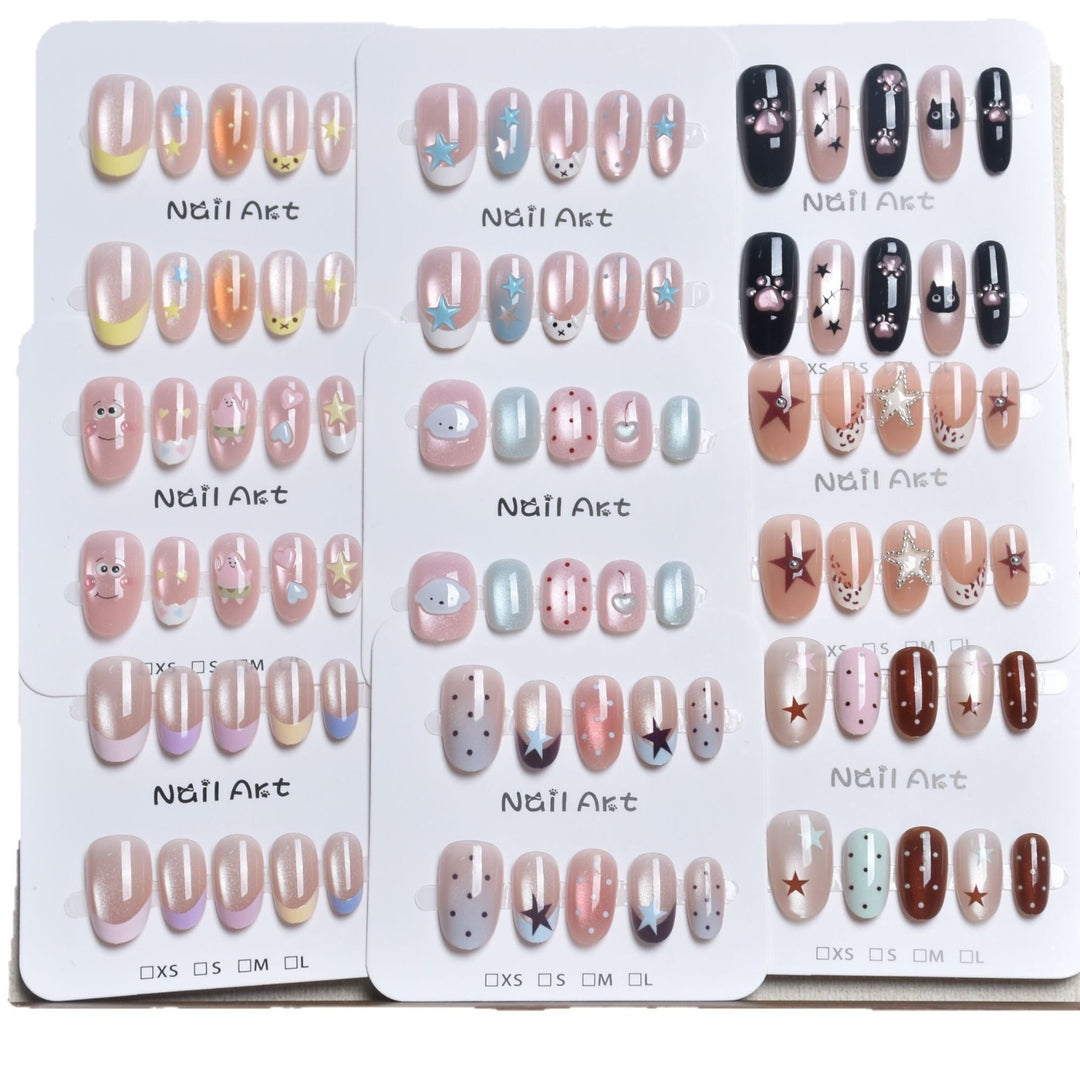 Artistic Star-Embellished Press-On Nail Set Bowlift
