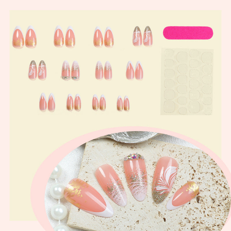 Artificial nail set with glamorous floral and glitter decorations Bowlift