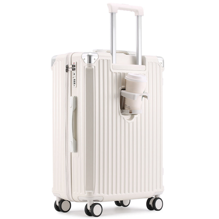 Unisex Travel-Friendly Hard Shell Suitcase with Integrated Beverage Holder Bowlift